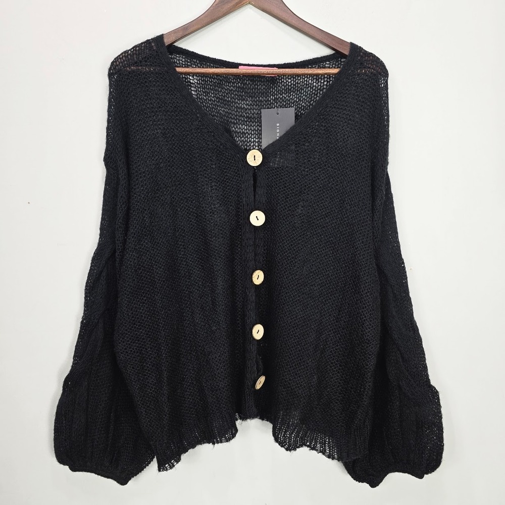 NWT Signature8 Open Knit Cardigan M Cable Knit Balloon Sleeve‎ Oversized Beach